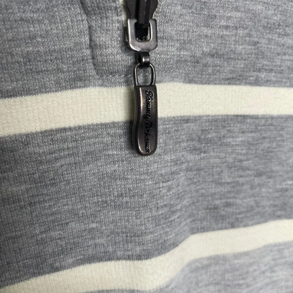 Tommy Bahama Mens Large Grey Striped Quarter Zip Pullover Sweater Cotton Blend